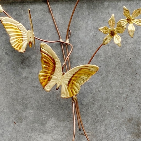 Homeco Vintage MCM 3D Brass & Copper Butterfly Leaf Flower Wall Art 4 Pieces - Picture 5 of 12